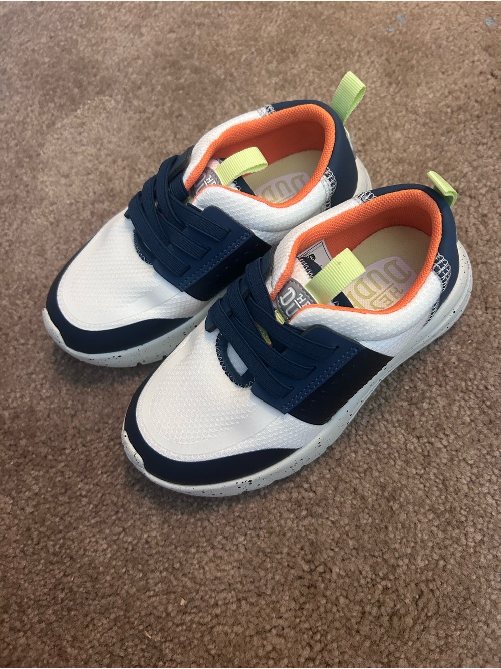 Kids Navy and White Sneakers with Neon Lime Accents
